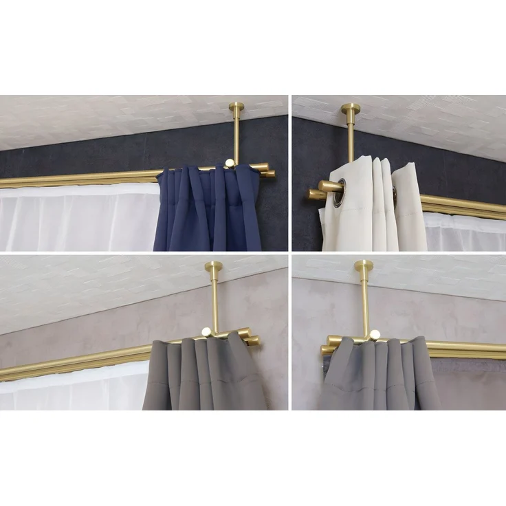 iso-design Gardinenstange Innenlauf 2-läufig Deckenmontage 20 mm Farbe Messing Matt, Ø 20 mm, 2-läufig, Fixmaß, mit Bohren, Metall, Deckenabstand durch Kürzung einstellbar zwischen 7 cm und 19 cm – Bild 3