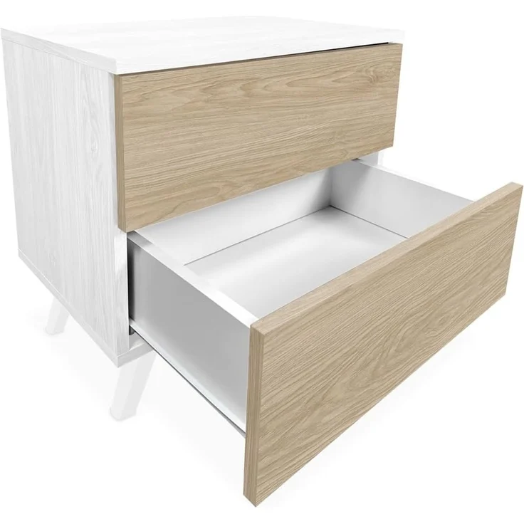 Homey Nachttisch im nordischen Stil, Modell Nora, mit 2 Schubladen und Beinen, praktisches und Elegantes Design, Holz, 52 cm (Breite) x 50 cm (Höhe) x 34,8 cm (Tiefe) – Bild 5