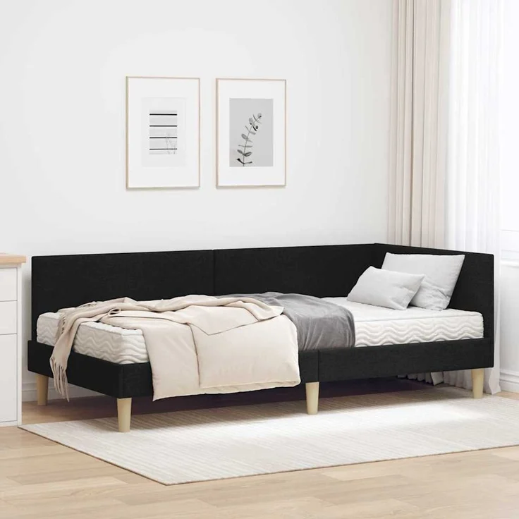 vidaXL Eckbettgestell mit Matratze 2 stk. Schwarz 100 x 200 cm Stoff 3393751 – Bild 1