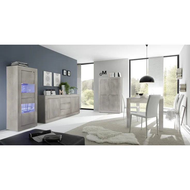 Highboard >Belinda< (BxHxT: 102x162x43 cm) Holzstruktur Pinie Weiss – Bild 2