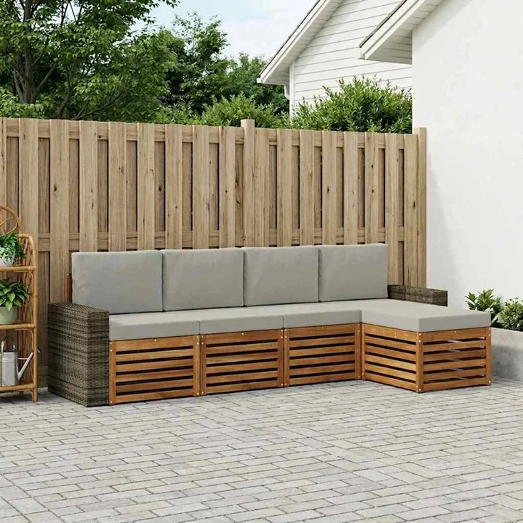 vidaXL Outdoor-Sofagarnitur 5 stk. 5-Sitzer Natur und Hellgrau 3384247 – Bild 1