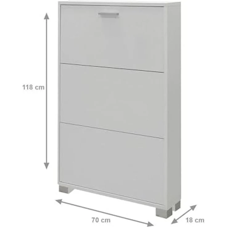 Dmora Schuhschrank mit DREI Türen aus weißem Holz, 70 x 18 x 118 cm – Bild 3