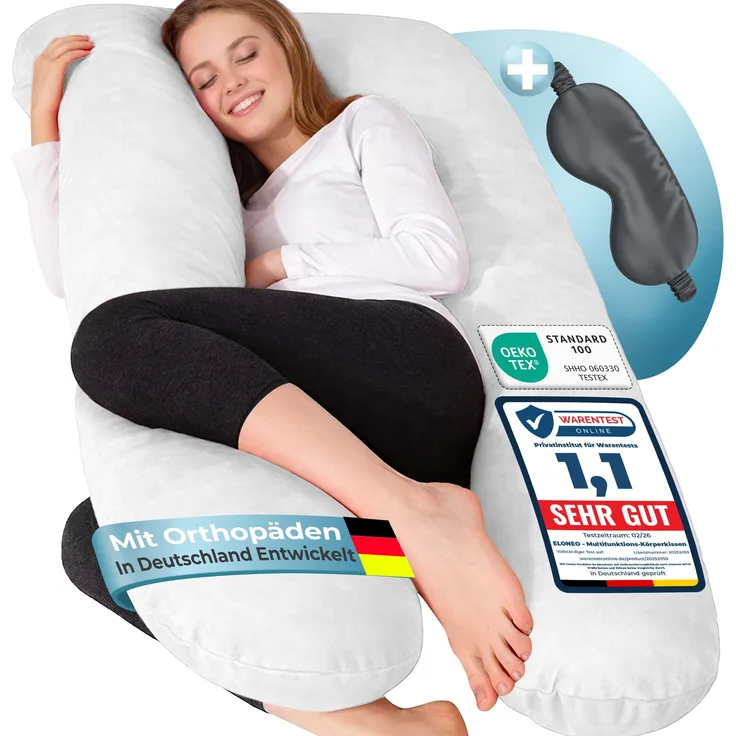 ELONEO Seitenschläferkissen XXL - Multifunktionskissen mit Bezug, formstabil, druckentlastend, bequem