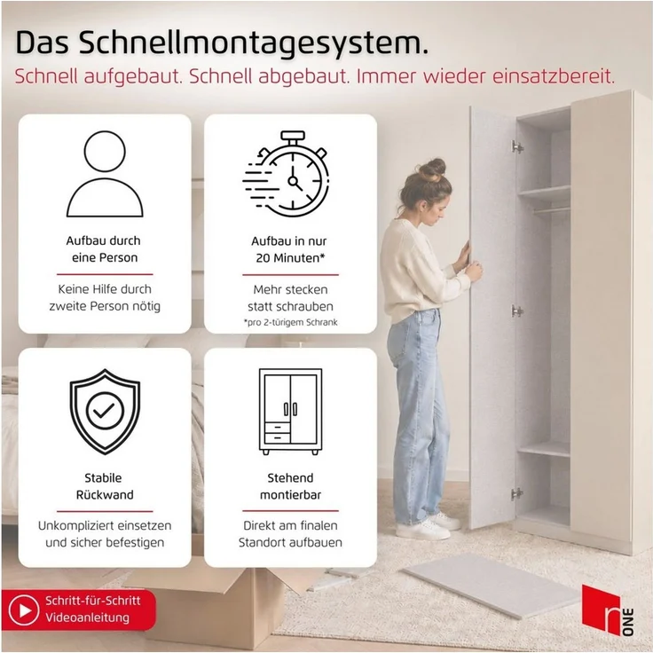 rauch Kleiderschrank Schlafzimmer Garderobe Kinderzimmer WELTNEUHEIT TYNDA by rauch-ONE (3 Ausstattungsvarianten - Breiten 47-405 cm, Höhen 187/212/231 cm) PATENTIERTES SCHNELLMONTAGESYSTEM, Soft-Close-Funktion MADE IN GERMANY – Bild 4