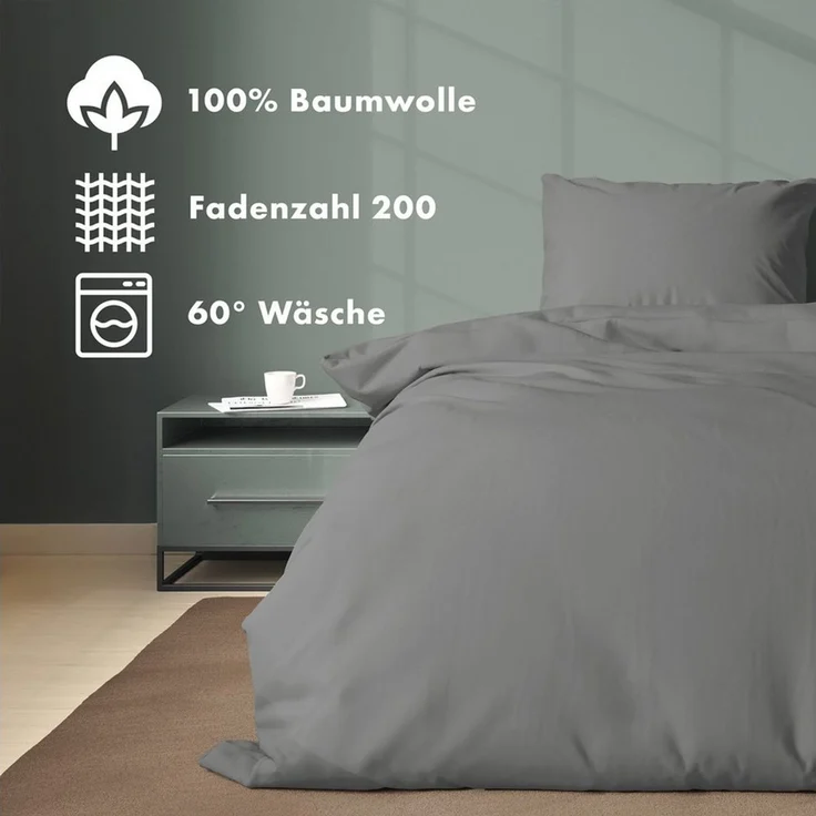 Jacobson Bettwäsche Set - 100% Baumwolle, Perkal, 2 teilig, Erhältlich in den Größen 135x200, 155x220, 200x200, 200x220, 240x220 – Bild 3