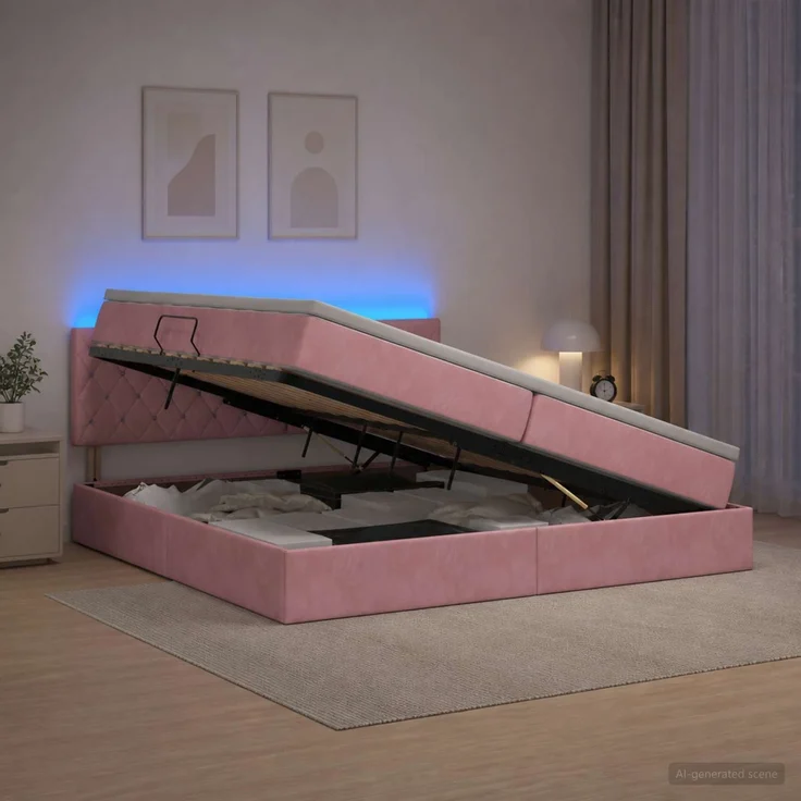 vidaXL LED-Speicherbett mit Matratze Rosa 200 x 200 cm Samt 3459215 – Bild 4