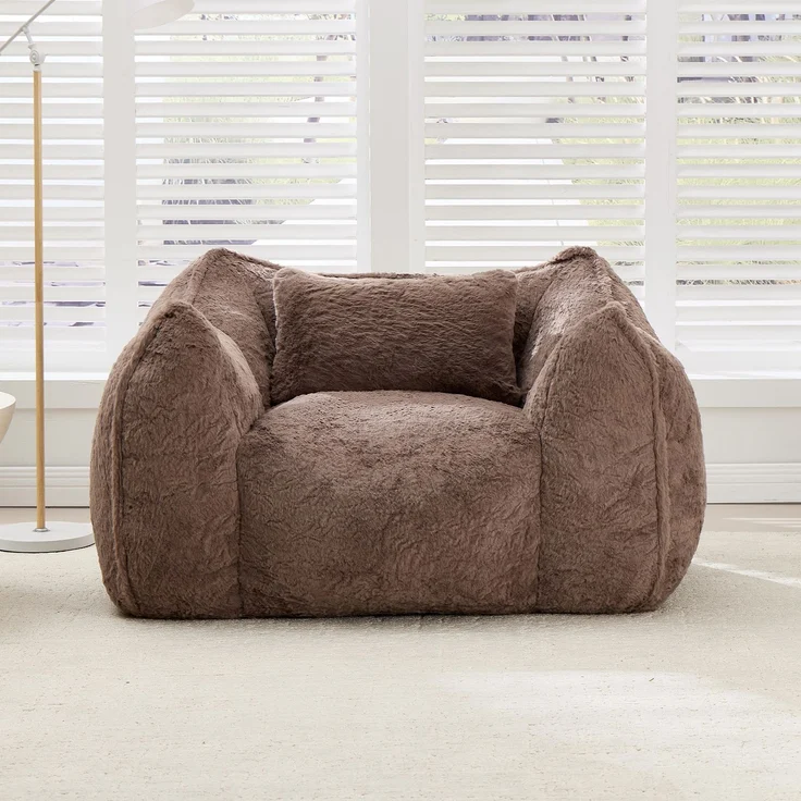 Sofa-Sitzsack in Khaki aus Kunstfell, vorgefüllt, ergonomische Rückenlehne, weiche Schaumstofffüllung,73*123*97 cm – Bild 2
