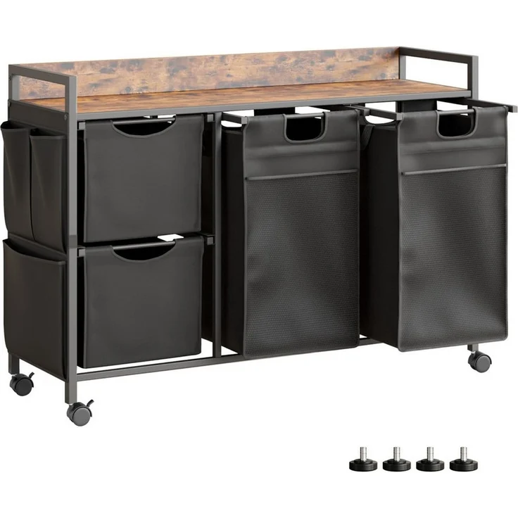 Mondeer Wäschekorb Metallgestell Wäschesammler (4 St, 150L), mit 4 abgetrennten Säcken, mit Ablage & austauschbaren Rollen – Bild 5