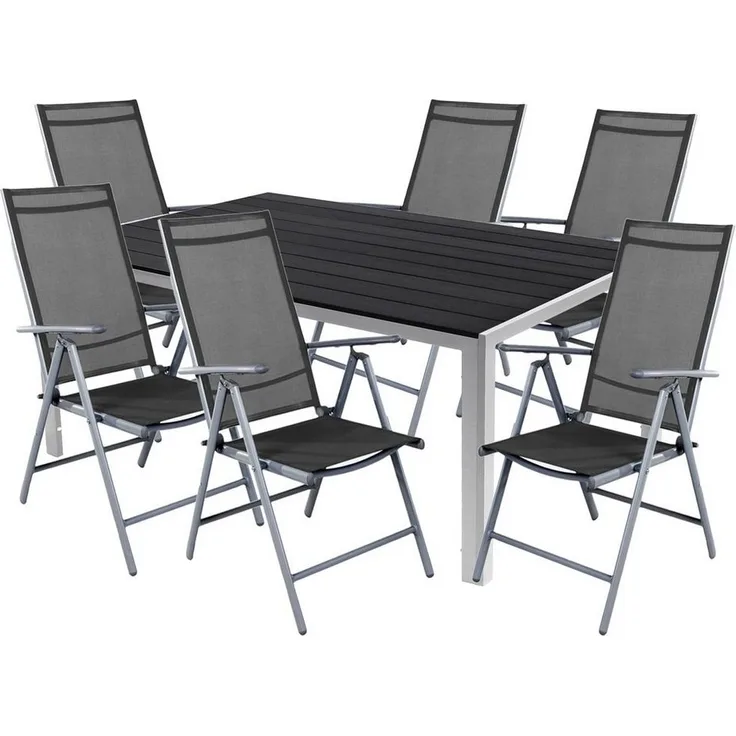 7tlg Gartenmöbel Set Alu Non-Wood 180x90x74cm + 6 Hochlehner Textilen