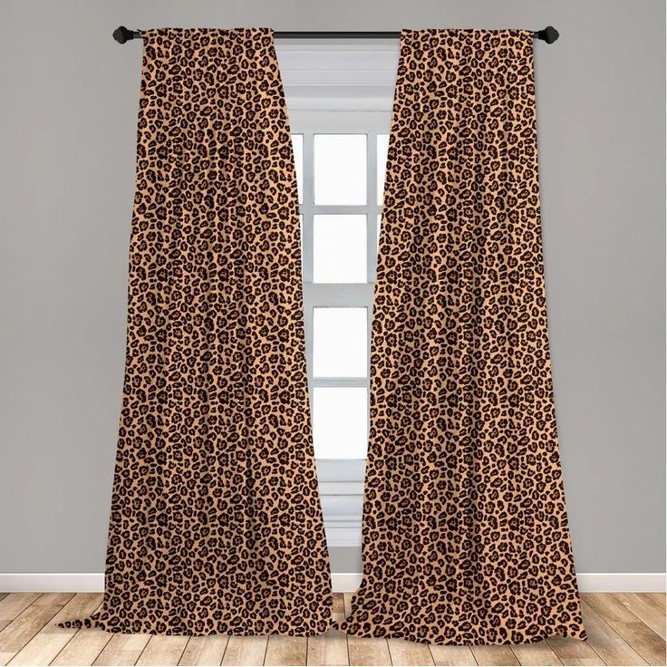 Abakuhaus Gardine Vorhang für Wohnzimmer Schlafzimmer Dekor, Microfaser, Leopard-Druck Orange Exotische Afrikanische – Bild 2