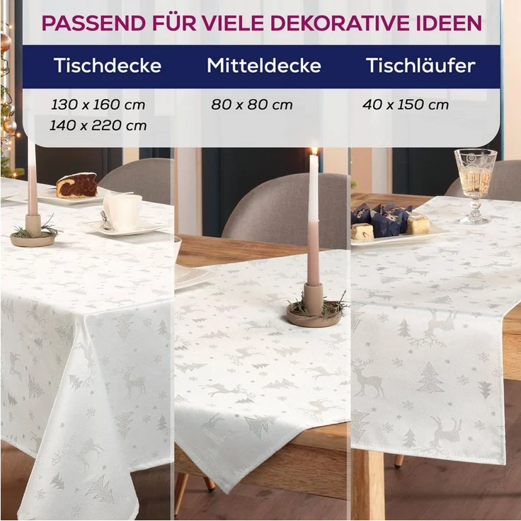 Beautex Tischdecke Lurex Tischdecke Weihnachten, Silber Gold glänzend, Weihnachtstisch (1-tlg) – Bild 2