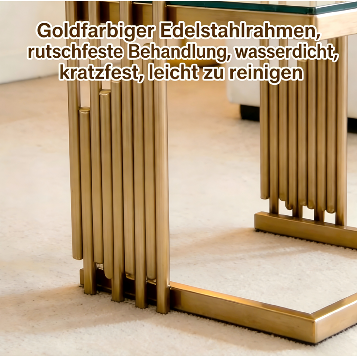 Beistelltisch-Set 41 x 41 x 46 cm in Gold und Klar mit Glasplatte und Edelstahlgestell – Bild 6