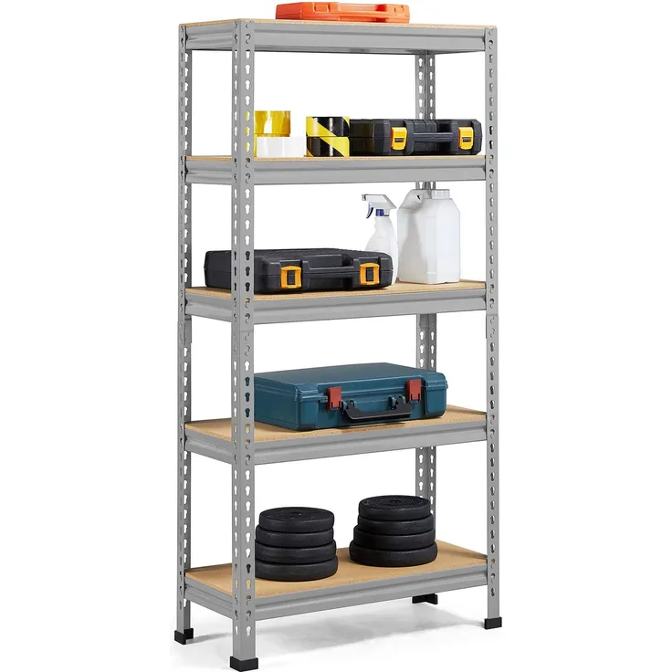 Yaheetech 5 Böden Schwerlastregal 70 cm breit, Speisekammer Regal Lagerregale, Kellerregal Metall, Werkzeugregale, hell grau
