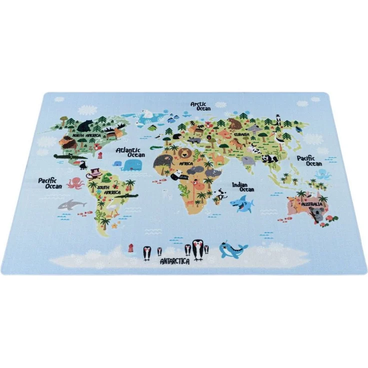 Carpettex Kinderteppich Weltkarte mit Tierdesign, Läufer, Höhe: 7 mm, Kinderteppich Weltkarte mit Tierdesign Teppich Kinderzimmer Rutschfest – Bild 1