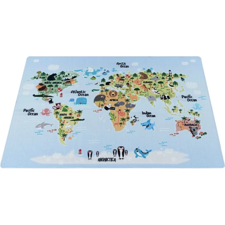 Carpettex Kinderteppich Weltkarte mit Tierdesign, Läufer, Höhe: 7 mm, Kinderteppich Weltkarte mit Tierdesign Teppich Kinderzimmer Rutschfest
