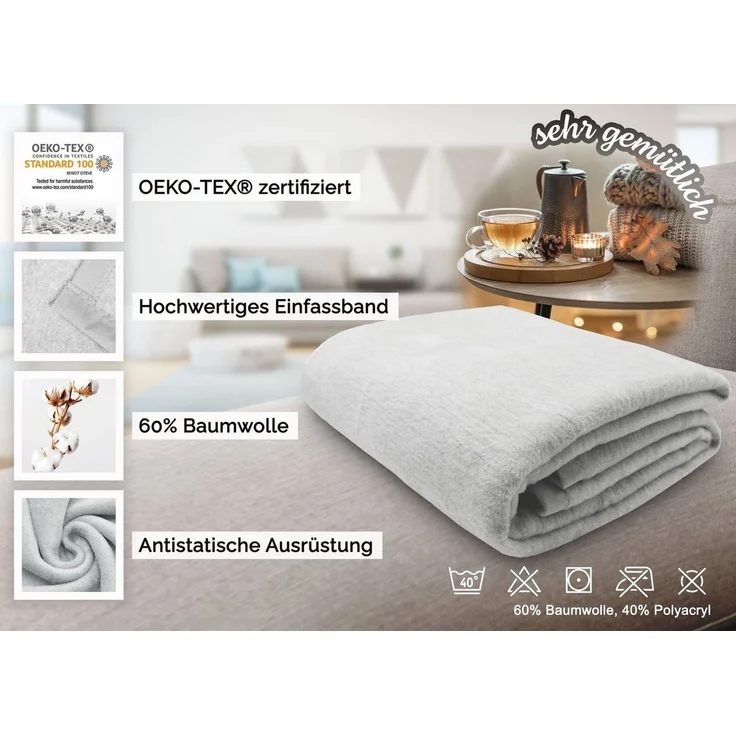 ZOLLNER Kuscheldecke mit Einfassband, 150x200 cm, hellgrau – Bild 3