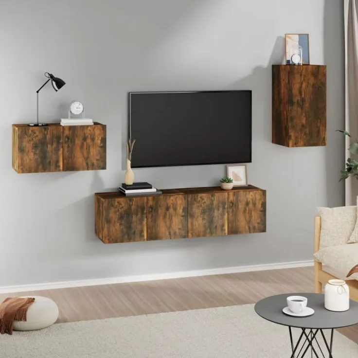 4-tlg. TV-Schrank-Set Räuchereiche Holzwerkstoff [3120260]
