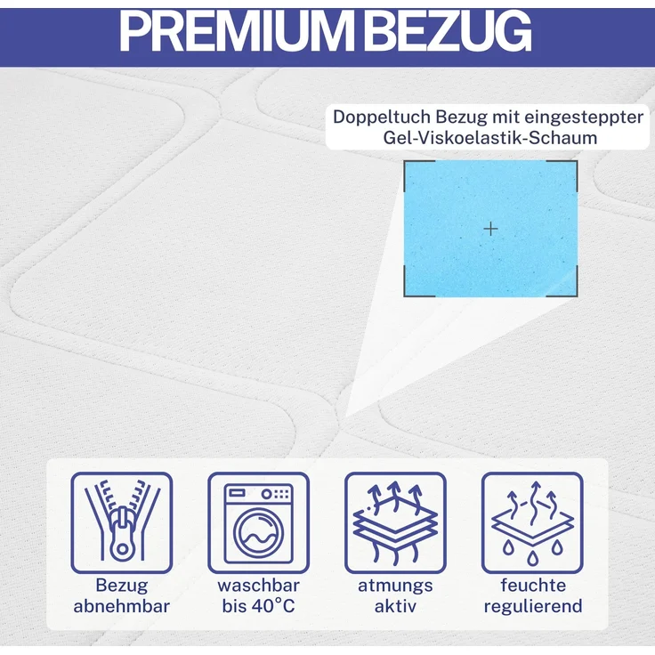 RELAXX Gel Matratze 140x200 cm mit 3D Memory Foam - 7 Zonen; 25cm Höhe; H2/H3 - Wendbare Kaltschaummatratze mit optimaler Druckentlastung – Bild 4