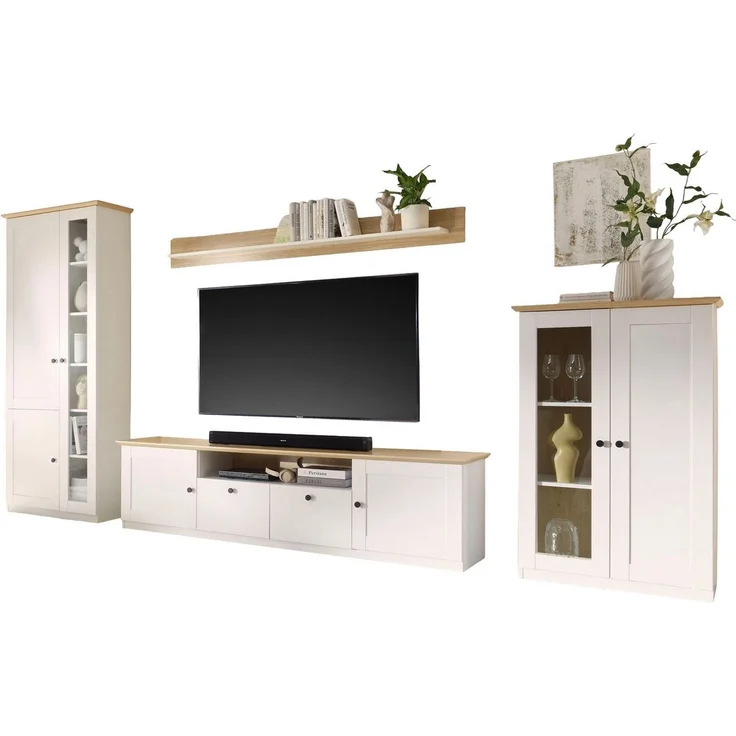 OTTO home Wohnwand Brest, Anbauwand im Landhausstil, Komplettset, Wohnzimmer-Set, (Set, 4-St), enthält Vitrinen, Lowboard + Wandboard – Bild 2