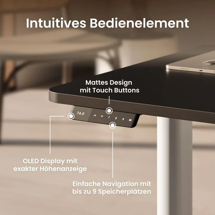Ergotopia Desktopia One I Elektrisch höhenverstellbarer Schreibtisch I Tischplatte: 120x65cm, Weiß Dekor I Gestell Platingrau I Top Preis-Leistung – Bild 3