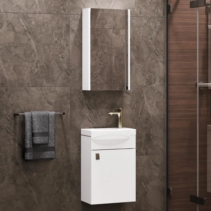 Planetmöbel Badmöbel Badezimmer Set Komplettset aus Waschbeckenunterschrank mit Waschbecken & Spiegelschrank, Farbe Weiß