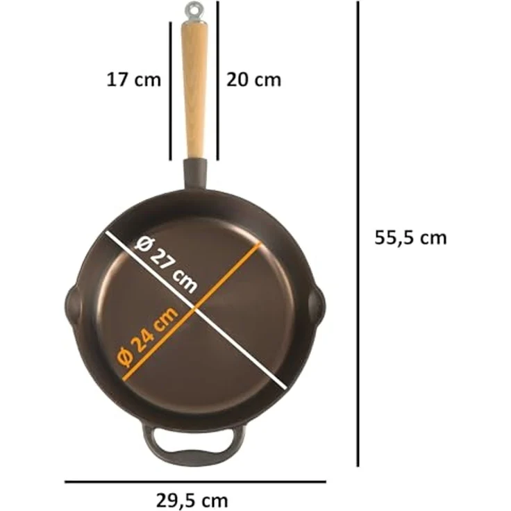 Mahlzeit Grillpfanne Polierte Gusseisenpfanne Ø 27 cm, Bratpfanne mit zwei Ausgießern, Gusseisen (1-tlg) – Bild 3