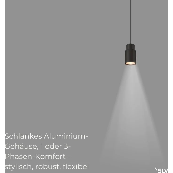 SLV PURI 2.0 Tube, 3~ Pendelleuchte, GU10, Pendellänge 200cm, 1x max. 6W, schwarz - Leuchten mit 3 Phasen Adapter 230V – Bild 2