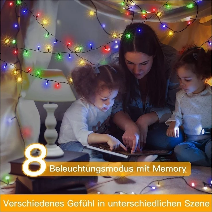 Ollny LED-Lichterkette, 400-flammig, 8 Modi, 4 Helligkeitsstufen, Innen & Außen, inkl. Fernbedienung – Bild 2