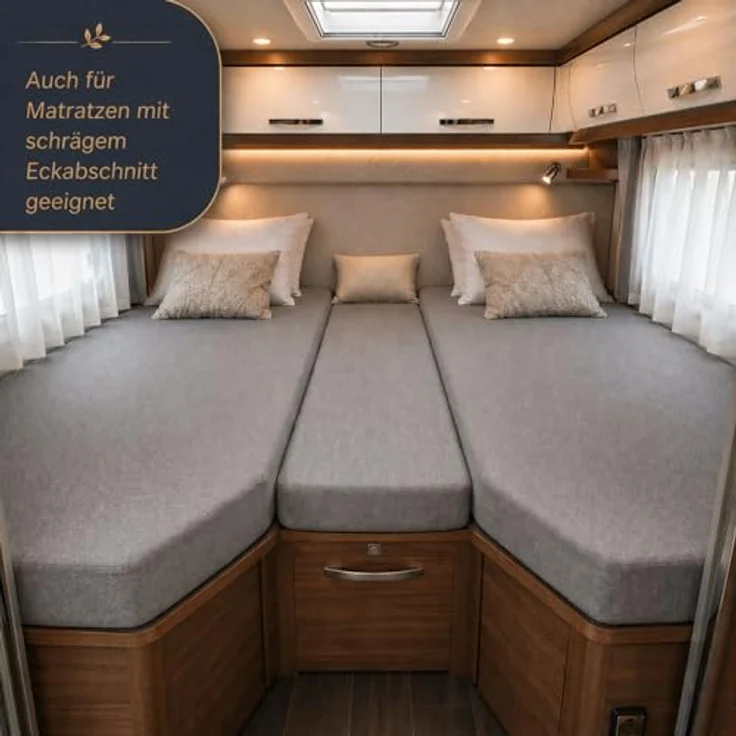 Frottee Spannbettlaken für Wohnmobile Heckbett 3-teilig 2 Längsbetten + 1 Mittelteil Grau – Bild 4