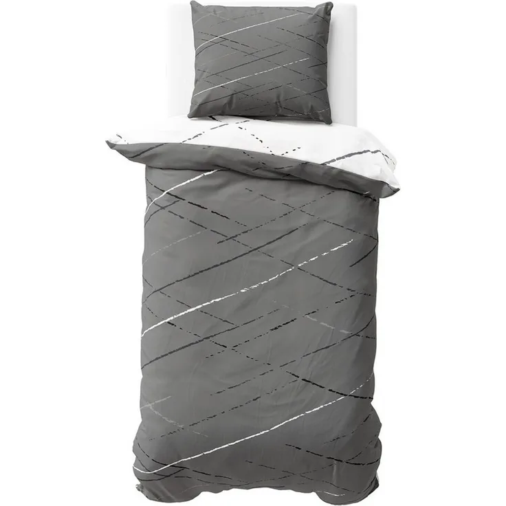 Visaggio Bettwäsche Hochwertige Polycotton Bettbezug in 6 Größen, Renforcé, 2 teilig, schlichtes Streifen Design mit Wendeseite, Beige, Grau und Grün