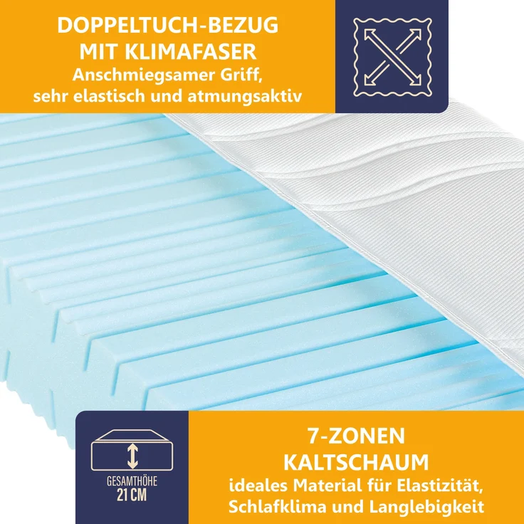 Kaltschaummatratze BeCo High Relax, 21 cm Komforthöhe, Made in Germany, 80x200 cm, Härtegrad H2 – Bild 5