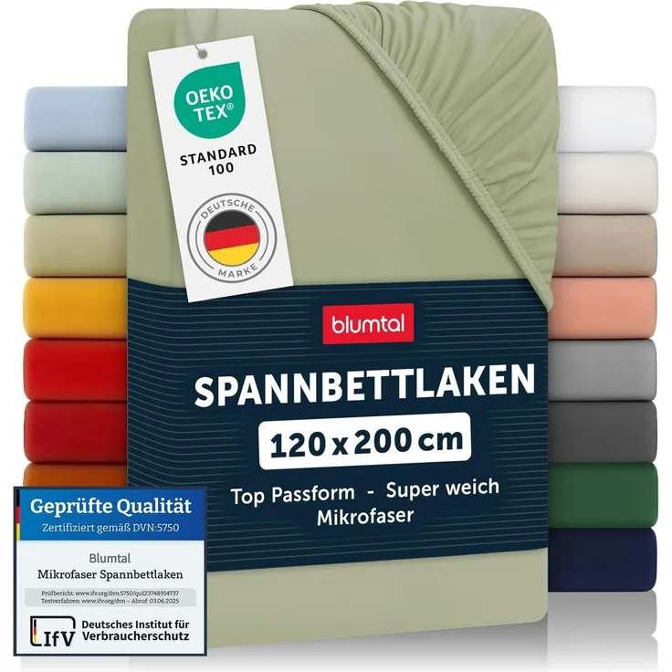 Blumtal® Spannbettlaken 120x200 cm - Bettlaken 120x200 aus Microfaser - Oekotex zertifiziertes Spannbetttuch 120x200 - Spannbettlaken 120x200 / Spannleintuch 120x200 - Bettlaken - Fitted Sheets - Grün