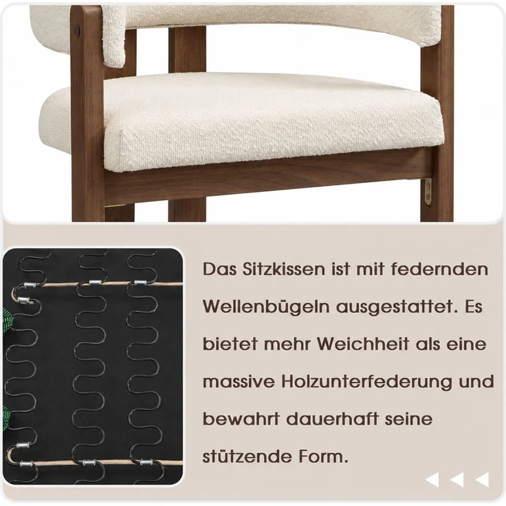 6 Esszimmerstühle aus Massivholz, bequem und atmungsaktiv, geeignet für Esszimmer, Wohnzimmer, Cafés, moderner Stil, boucle, Walnussholzfarbe + Beige--Nussbaum--60x51x80cm--YOUDENOVA – Bild 8