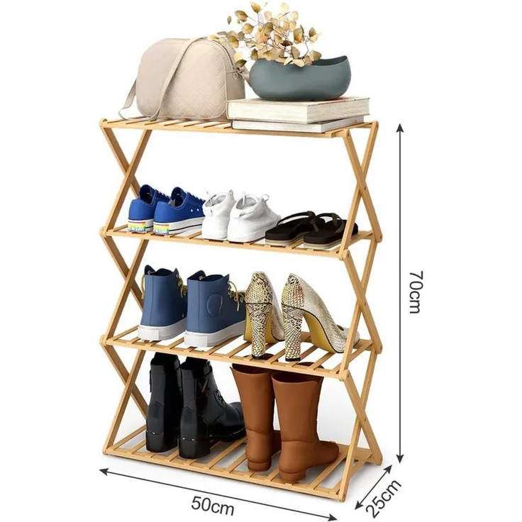 Youyijia Schuhregal Schuhregal, 50×70cm Faltbares Schuhregal Aus Bambus Mit 4 Ebenen