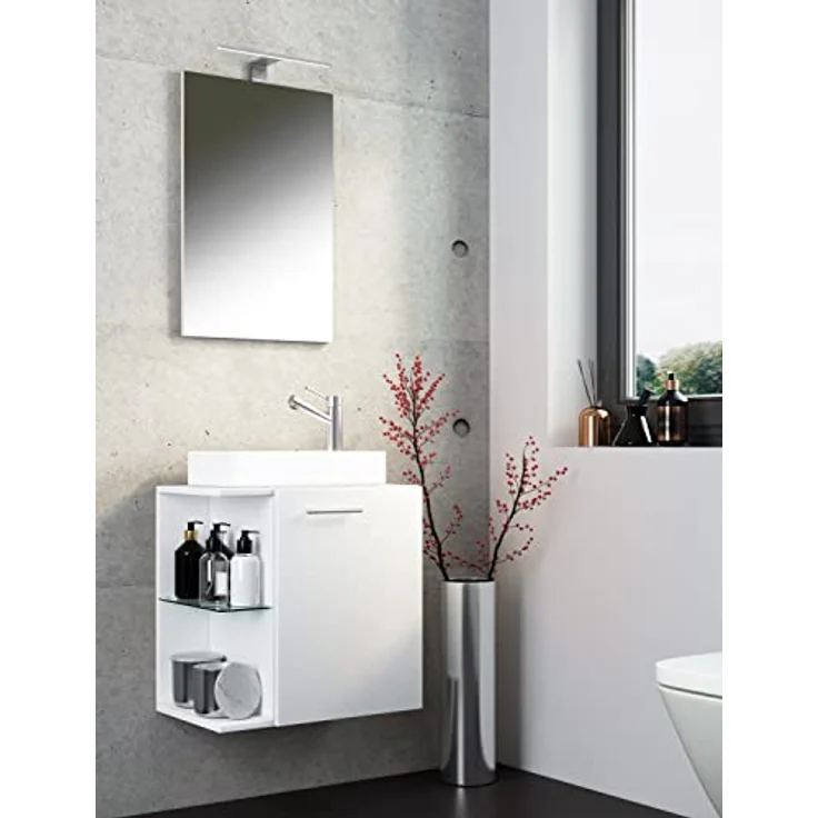 VCM Waschplatz "Hausa", Badmöbelset 3 tlg. für Gäste WC, inkl. Waschbeckenunterschrank und Spiegel aus ESG-Sicherheitsglas, weiß – Bild 3