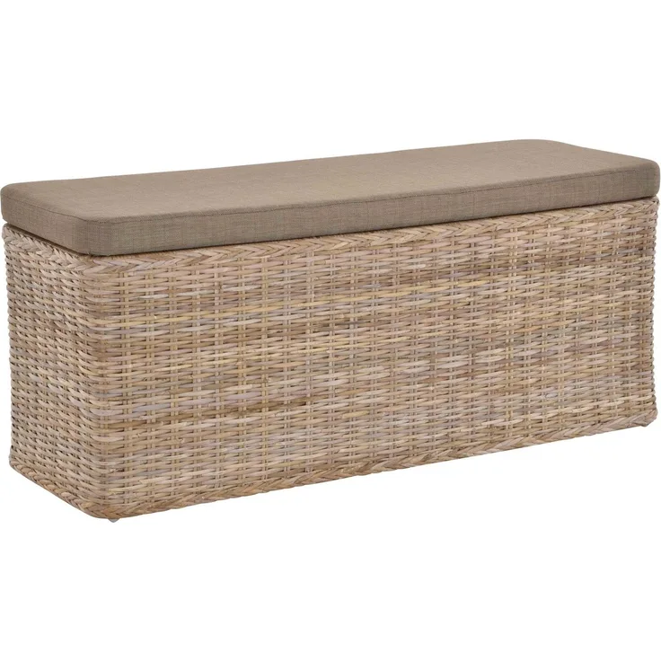 Krines Home Sitztruhe Breiter Rattan Wäschekorb 115cm mit Deckel Wäschetruhe XXL Sitzbank, schmal Flur Bank Sitzhocker Wäschesammler Sitz-Truhe Natur Rechteckig