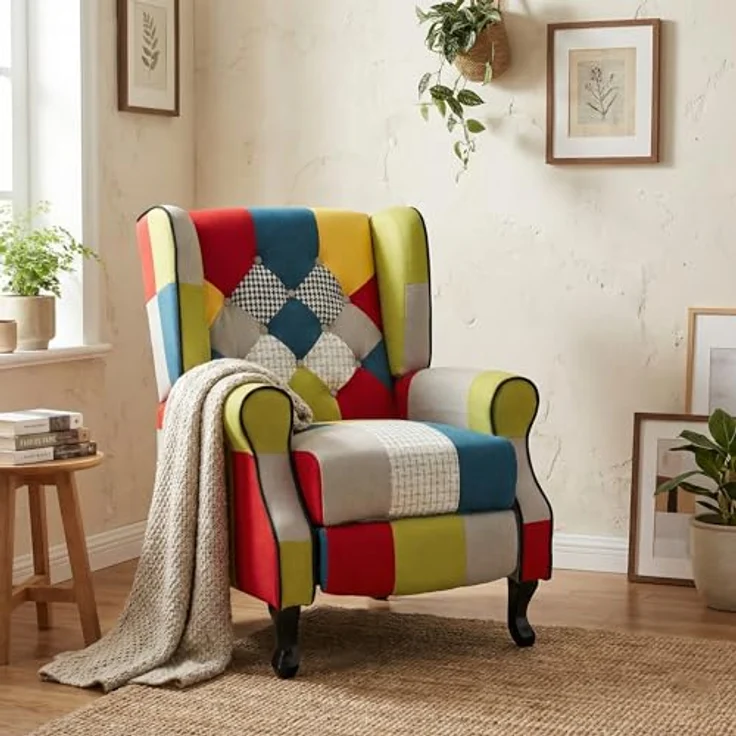 BRIGROS La voglia di fare WeHome – Relaxsessel mit ergonomischer Sitzfläche aus Stoff, Bettsessel, verstellbare Rückenlehne, für Wohnzimmer, Wohnzimmer und Büro (Patchwork, Patchwork) – Bild 3