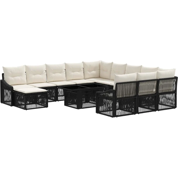 vidaXL Gartensofa-set 13 stk. Schwarz und Cremeweiß 100 x 55 x 73 cm 3437347 – Bild 2