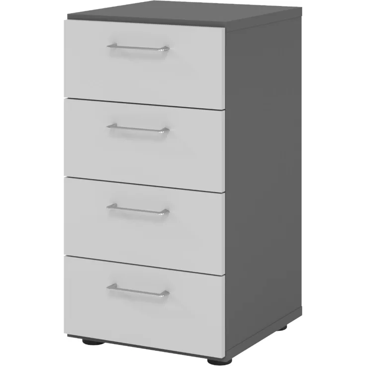 bümö smart Schubladenschrank, Büroschrank in Graphit/Grau mit 4 Schüben - Bürocontainer aus Holz, Container mit Metallgriffen & Soft-Stop Schubladen, 924S4-G-5-BS