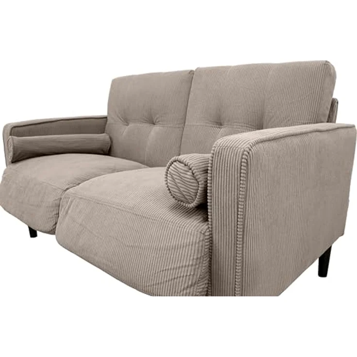 GARDENIA Festes Sofa Bezug aus Samt und Füllung aus Polyester, mit Holzbeinen und abnehmbaren Kissen Joy, Taupe, 130 x 75 x 73 cm – Bild 4