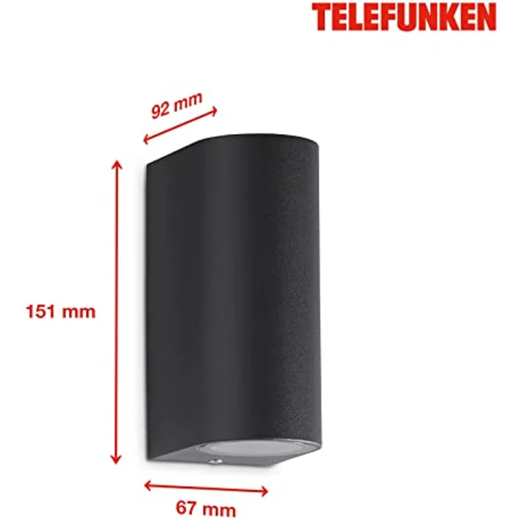 TELEFUNKEN LED Außenleuchte Wandlampe, 2 x GU10 5 Watt, 400 Lumen, IP44, anthrazit, 151x67x92mm (LxBxH) – Bild 4