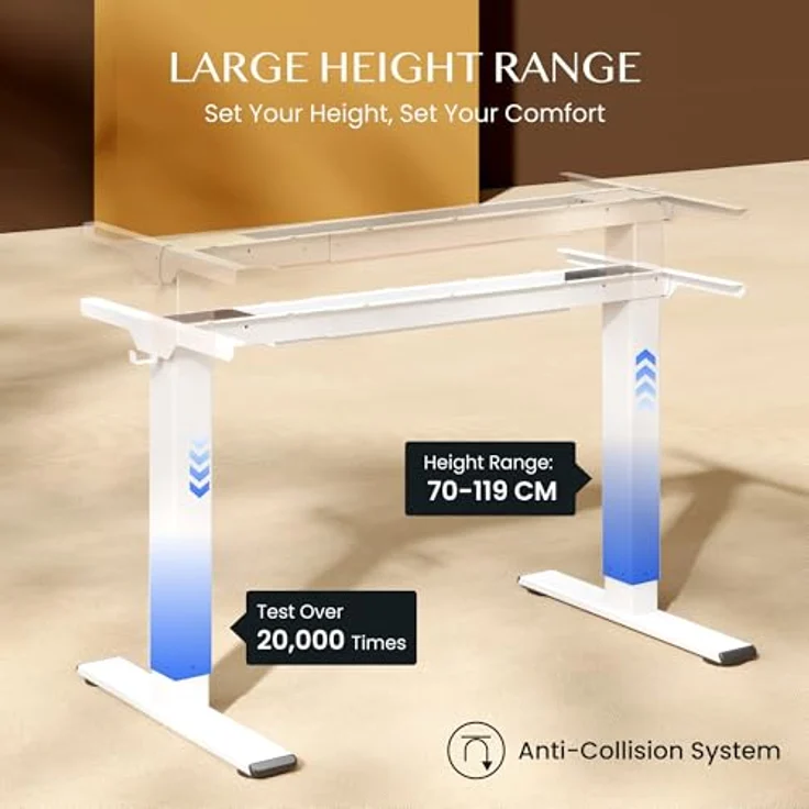 FLEXISPOT Höhenverstellbarer Schreibtisch Gestell, Elektrisch Tischbeine mit 2 Motoren & LED-Höhenanzeige & 4 Speicherfunktionen, inkl. 2 Haken & Kabelmanagement, Weiß – Bild 6