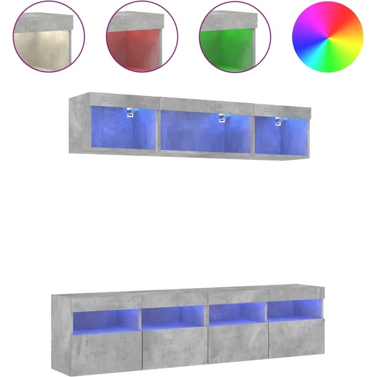vidaXL 5-tlg. Wohnwand mit LED-Beleuchtung Betongrau Holzwerkstoff 3216721