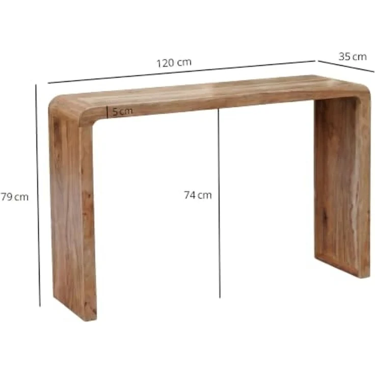 FINEBUY Konsolentisch FB117941 Flurtisch 120cm Ablagetisch Massivholz Anrichte Handmade (Elegantes Beistellmöbel für deinen Flur), Modernes Holzmöbel mit abgerundeten Ecken – Bild 3