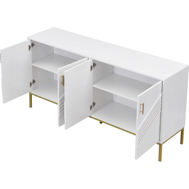ZUBALIYA Sideboard 160x40x80,5 cm, mit verstellbaren Einlegeböden, mit 4 Türen, aus MDF, Weiß / Holzfarben – Bild 21
