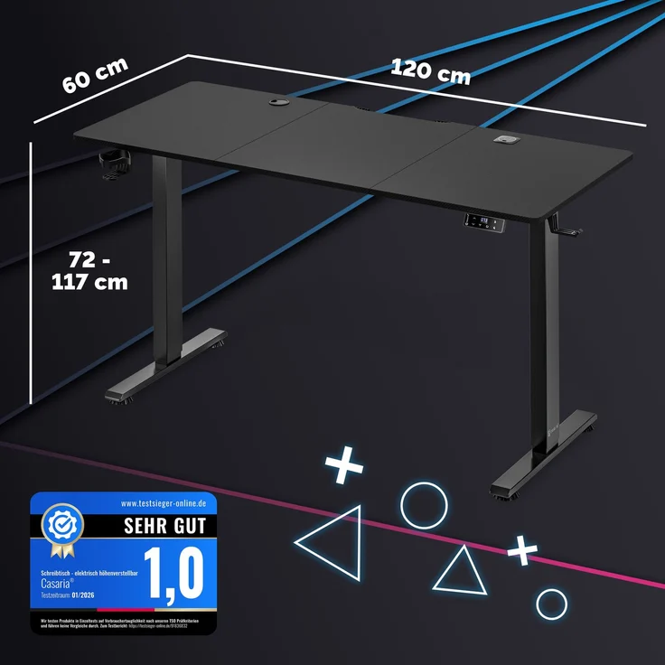 CASARIA® Höhenverstellbarer Gaming Schreibtisch S Carbon Optik – Bild 2