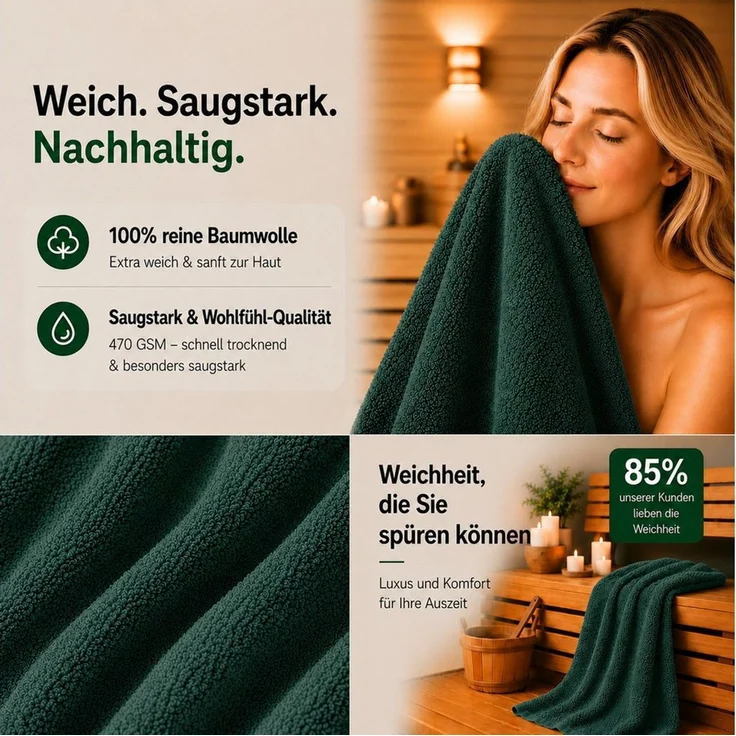 Komfortec Handtuch Set 3er Set 100% Baumwolle, weich & saugfähig, 470g/m², Frottee (3-St) – Bild 3