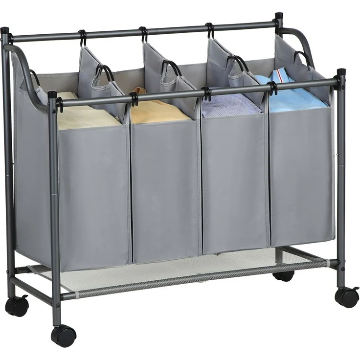 Songmics Wäschesammler auf Rollen mit 4 Fächern, Polyester Schwarz, 67/81 x 87,5 x 38,5 cm – Bild 4