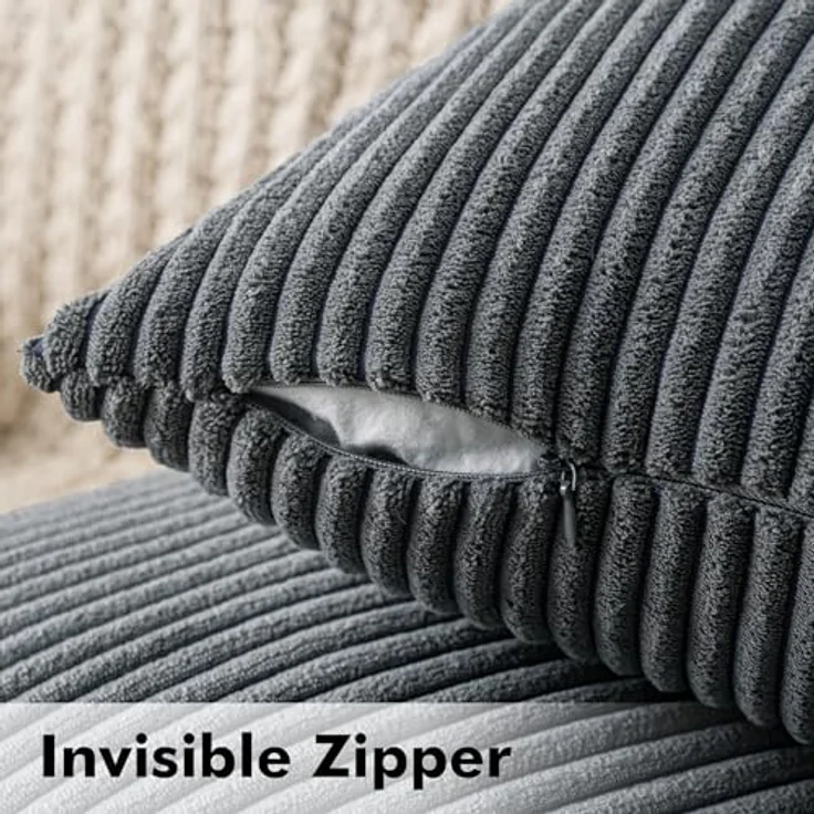MIULEE 2er Set Kissenbezüge Kord Kissenhülle Dekorative Kissenbezug Sofakissen Couchkissen Dekokissen Zierkissenbezug Deko Kissenhülle mit Verstecktem Reißverschluss 40x40 cm Grau – Bild 4