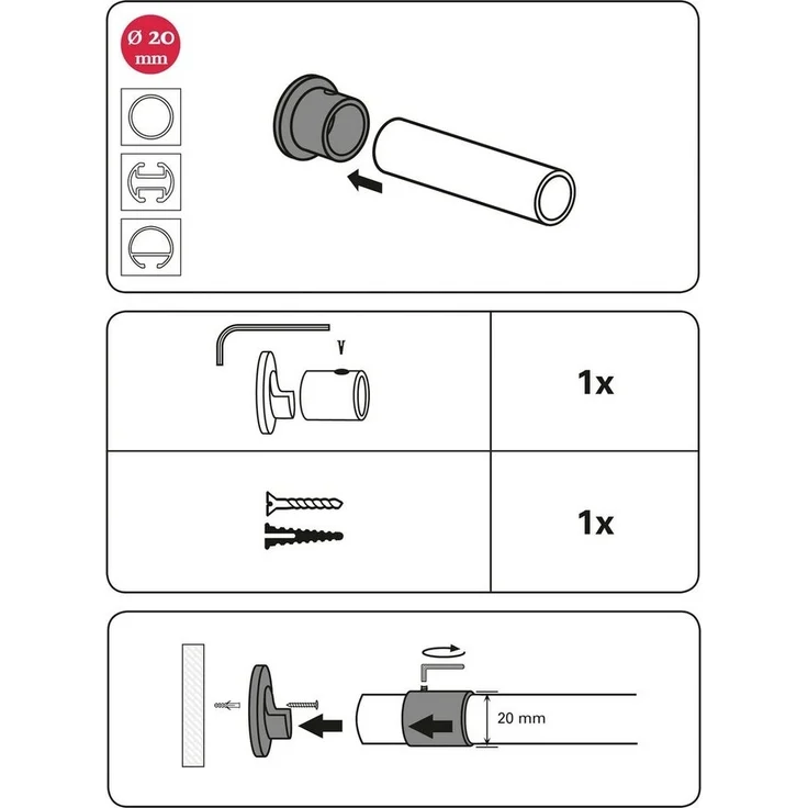 Gardinia Wandlager für Gardinenstangen Chicago für Ø 20 mm schwarz-matt – Bild 2